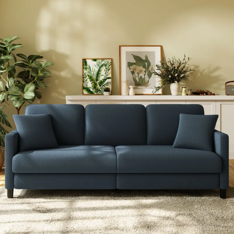 Photo 1 of 83" Sofa Couch for Living Room,Comfy Teddy Fleece Loveseat Sofa,Extra Deep Seat Couches ,Neche Tool-Free Setup Love Seat with 2 Pillows,Blue Grey
