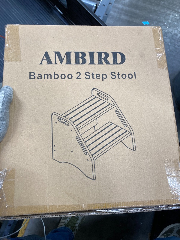 Photo 2 of AMBIRD Wooden Step Stool, Two Step Stools Toddler 300 lbs Capacity with Safety Non-Slip Pads and Handles, Bamboo Step Stool for Bathroom, Kitchen Dual Height Step Stools for Kids (Natural)