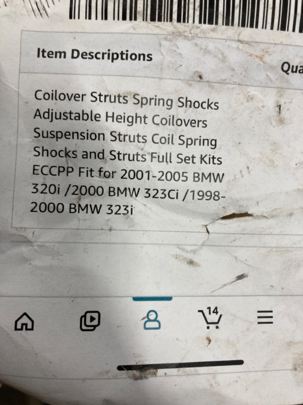 Photo 2 of ***PARTS ONLY******COILOVER STRUTS SPRING SHOCKS / ADJUSTABLE HEIGHT COILOVERS / SUSPENSION STRUTS COIL SPRING / SHOCKS AND STRUTS FULL KITS
FITS 2001-2005 BMW 320I / 2000 BMW 323Ci / 1998-2000 BMW 323i