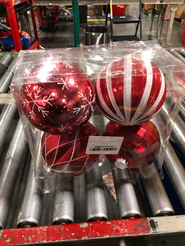 Photo 2 of 4 Packs Extra Large Christmas Balls Ornaments, 6 Inch/150MM Shatterproof Xmas Tree Hanging Ornaments for Xmas Party Holiday Outdoor Decoration, Red & White