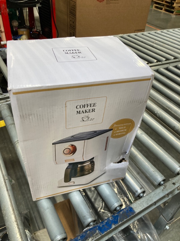 Photo 1 of Amaste Retro Style Coffee Machine with 25 Oz Glass Coffee Pot, Reusable Coffee Filter & Three Brewing Modes, 30minute-warm-keeping, Elegant White with Rose Gold