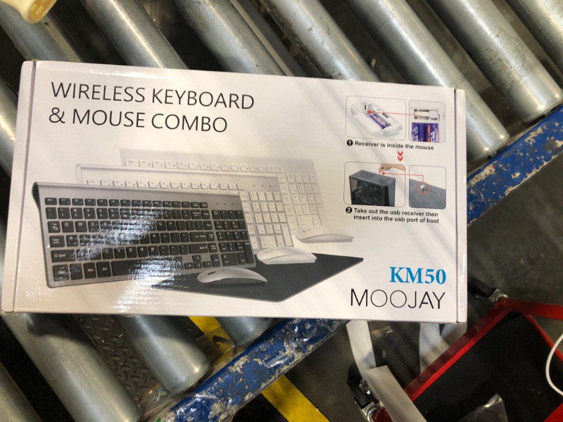 Photo 1 of Wireless Keyboard and Mouse with Mouse Pad Ultra Slim Combo, MOOJAY 2.4G USB Quiet Compact Scissor Switch Keyboard Mice Set with Cover, 2 AA and 2 AAA Batteries, for Laptop/PC/Windows - Gray Black