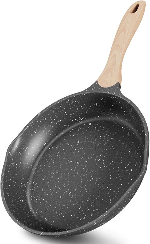 Photo 2 of JEETEE 8 Inch Nonstick Frying Pan, Stone Coating Cookware, Nonstick Omelette Pan with Heat-Resistant Handle, Induction Skillet for Eggs (Grey)