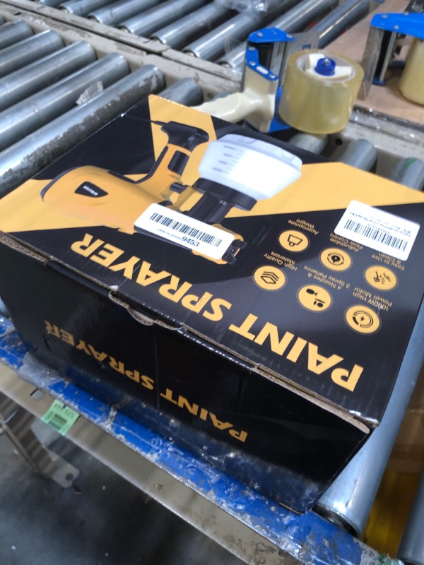 Photo 1 of Paint Sprayer 1000W High Power Electric Spray Paint Gun with Adjustable Spray Width Knob 4 Nozzles and 3 Patterns Easy to Clean for Furniture Home Interior House Painting Yellow