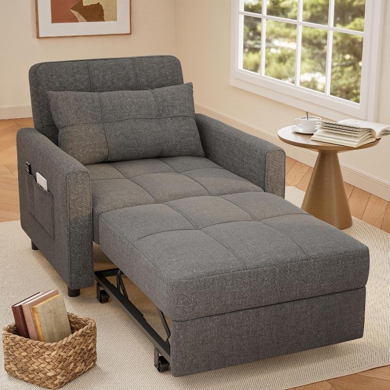 Photo 1 of ****USED***SIDES MISSING***Convertible Futon Sofa Bed, 3-in-1 Multi-Functional Sleeper Chair Bed, Adjustable Backrest Recliner with Modern Linen Fabric for Living Room Bedroom Apartment Small Space, Dark GreyI