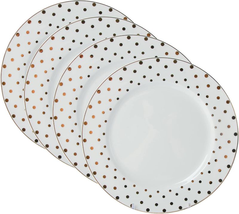 Photo 1 of  China by Coastline Imports Gold Polka Dots Porcelain Dinner Plate 10.5-Inch (Set of 4) (35210-DPL-S/4)