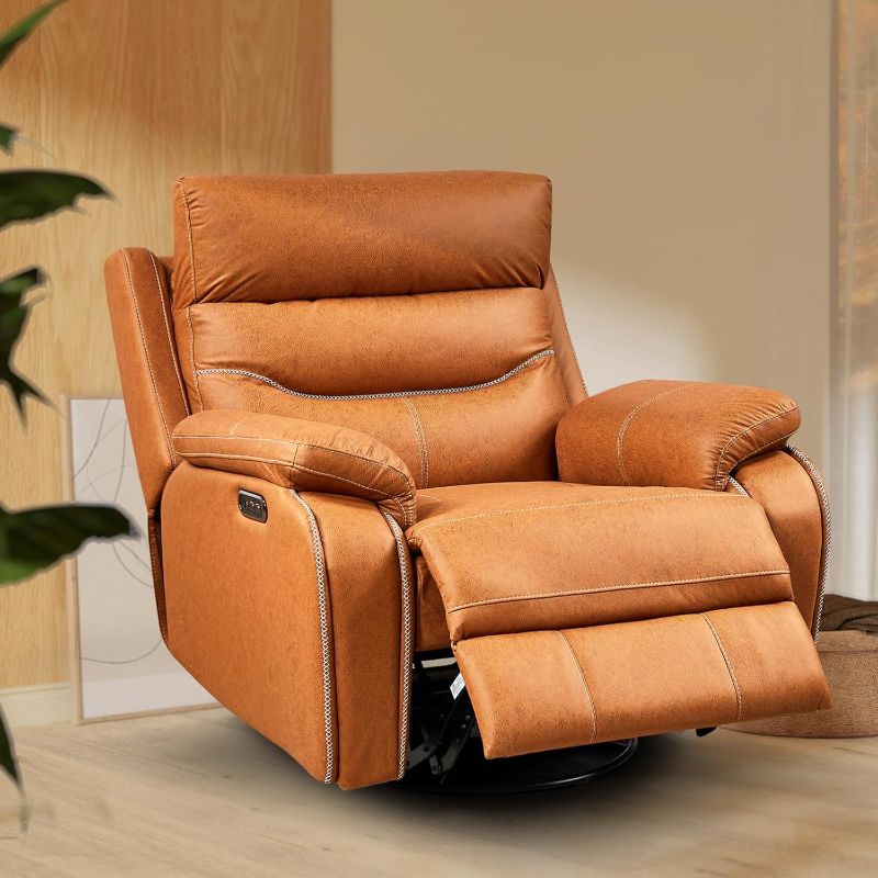 Photo 1 of ***USED***MISSING ARMS****Swivel Rocker Recliner PU Leather Chair with Heat Ergonomic Head Adjustment, 360 Degree Swivel Single Sofa Seat Suitable for Living Room(Brown)