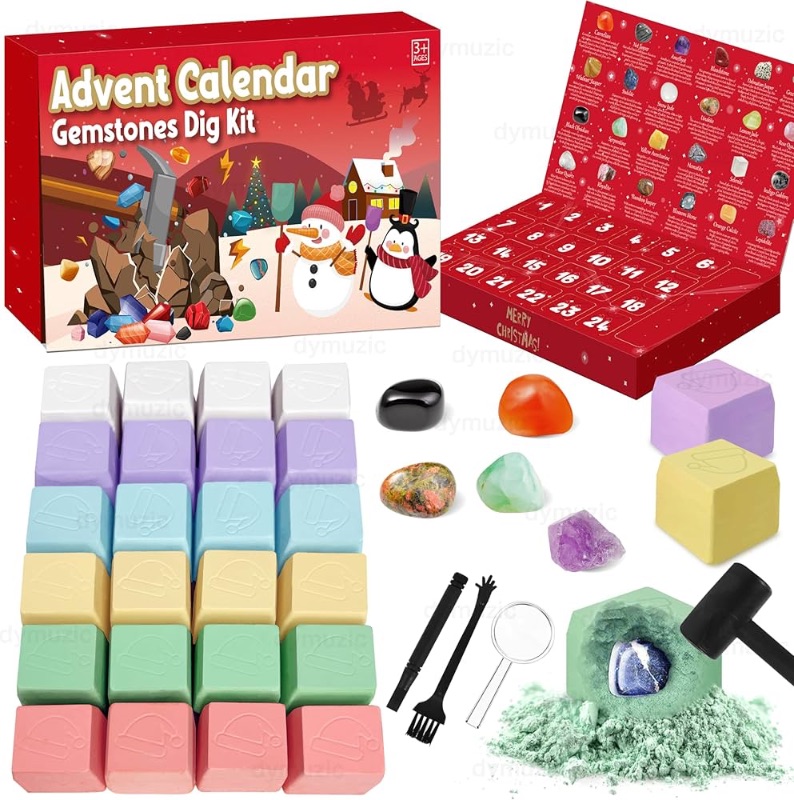 Photo 1 of Advent Calendar 2024 Kids, Gemstone Dig Kit Advent Calendar - Dig Up 24 Real Gemstones, Rokcs, and Crystals, Gem Digging Kit, Gift for Girls and Boys, Crystal Advent Calendar 2024 for Boys, Girls