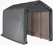 Photo 1 of *no waterproof cover* ShelterLogic Shed-in-a-Box All Season Steel Metal Peak Roof Outdoor Storage Shed with Waterproof Cover and Heavy Duty Reusable Auger Anchors