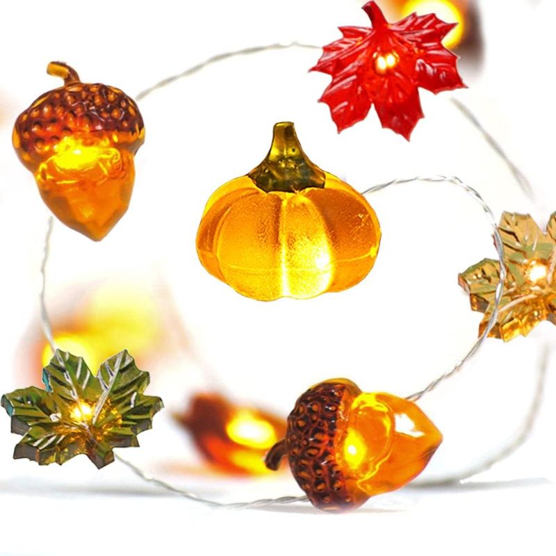 Photo 1 of  Thanksgiving Decoration Acorn 3D Pumpkin Maple Leaf String Lights Battery Operated with Remote 10ft 30 LEDs Orange Fall Lights for Home Autumn Garland Harvest Halloween Party Christmas Decor 2 pack