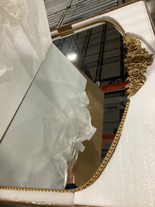 Photo 1 of Antique Gold Arch Wall Mirror, 48"x30" Traditional Vintage Mantel Mirror with Ornate Metal Frame, Baroque Victorian Mirror for Fireplace/Entryway/Bathroom/Living Room/Dining Room
