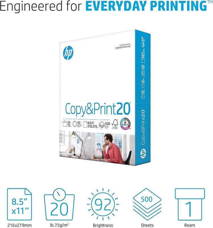 Photo 1 of \HP Printer Paper | 8.5 x 11 Paper | Copy &Print 20 lb | 1 Ream Case - 500 Sheets| 92 Bright | Made in USA - FSC Certified | 200060