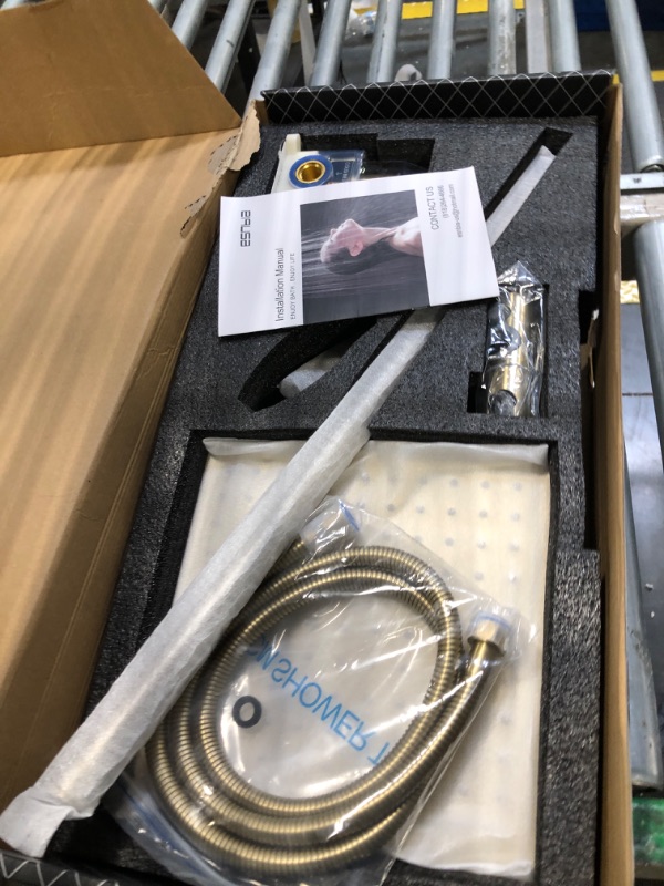 Photo 1 of ESNBIA Shower System Gold, Wall Mounted Slide Bar Shower Faucet with 10 Inches Rain Shower Head and Handheld Spray Combo, Shower Mixer with Valve, High Pressure Shower Head Set, Brushed Gold