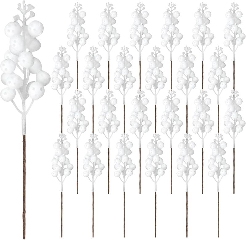 Photo 1 of ***USED***24 Pack 9 Inches Glitter Artificial Berry Stems, 15 Berries per Stem, Christmas Tree Picks Ornaments, DIY Xmas Wreath, Floral Arrangements Home Décor, Winter Wonderland Decoration RED AND WHITE