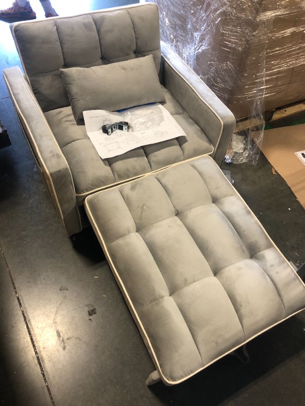 Photo 3 of ***Similar item, not same. No screw drivers**** 3 in 1 Single Sleeper Sofa Chair with Pullout Bed, Convertible Pull Out Couch with Adjustable Backrest, Modern Chaise Lounge with USB Port for Living Room, Small Spaces, Grey Velvet
