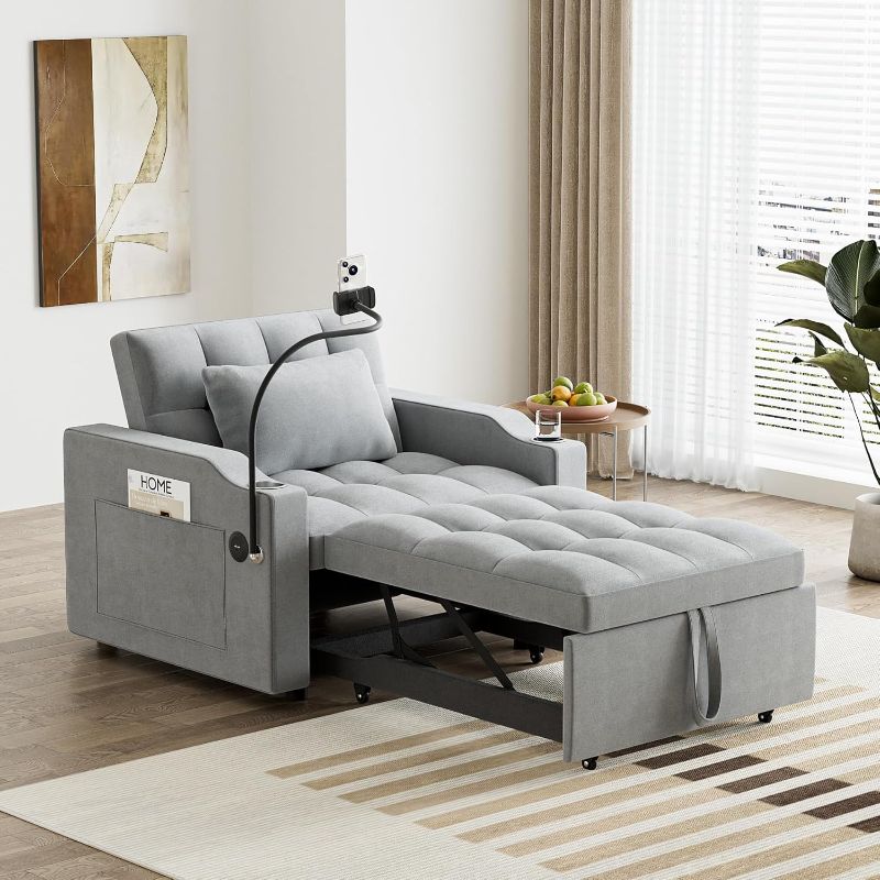 Photo 1 of ***Similar item, not same. No screw drivers**** 3 in 1 Single Sleeper Sofa Chair with Pullout Bed, Convertible Pull Out Couch with Adjustable Backrest, Modern Chaise Lounge with USB Port for Living Room, Small Spaces, Grey Velvet
