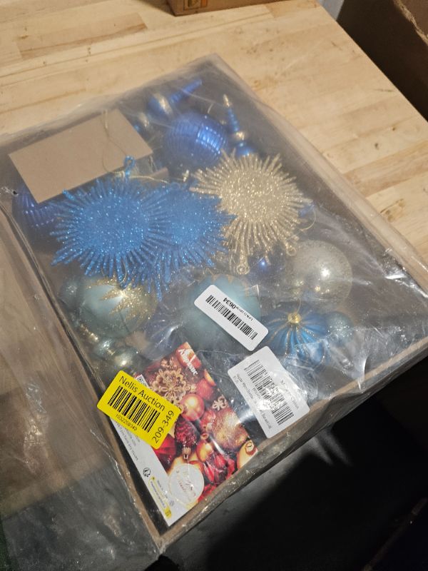 Photo 1 of Alupssuc 80pcs Christmas Balls Ornaments Set, Shatterproof Plastic Baubles Christmas Pendant for Xmas Tree, Holiday Wedding Party Decoration with Lanyards Included, Blue and Gold