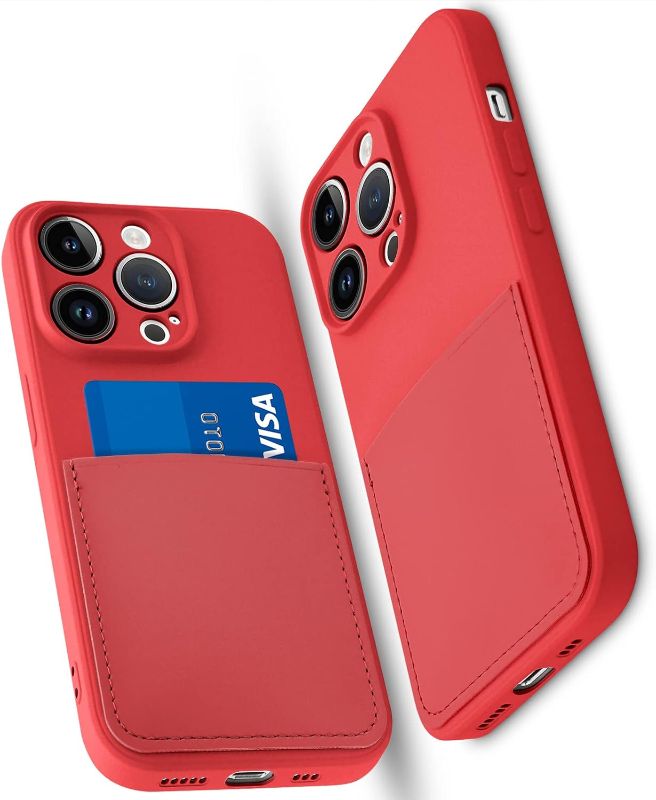 Photo 1 of ***USED***OBHEI Silicone Wallet Phone Case for iPhone 15 6.1 Inch with Credit Card Holder Pocket, Full-Body Bumper Protection Camera Protect Case (Red)