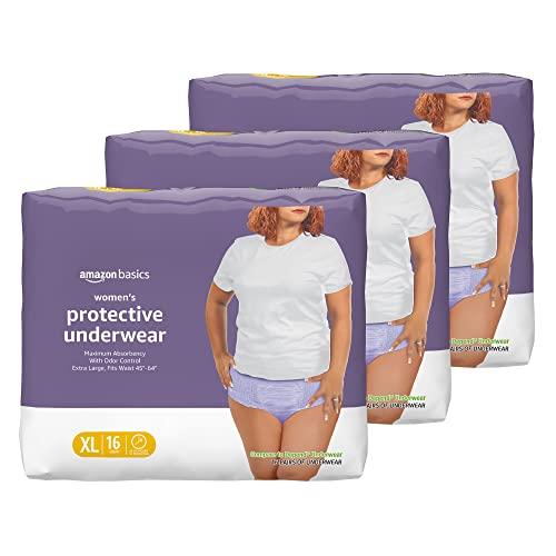 Photo 1 of Amazon Basics Women's Protective Underwear, Incontinence & Postpartum, Maximum Absorbency, Extra Large, Lavender, 48 Count, (3 Packs of 16)
