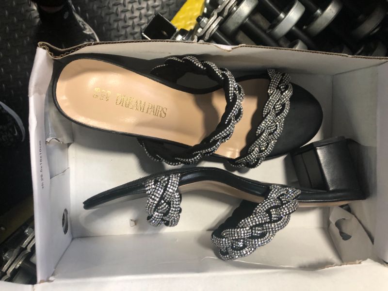 Photo 1 of ***USED**DREAM PAIRS Women's Two Braided Strap Low Heels for Women Open Toe Block Chunky Heels Sandals Holiday Party Wedding Dress Pumps Shoes,Size 9.5,BLACK-RHINESTONE,DHS213-2