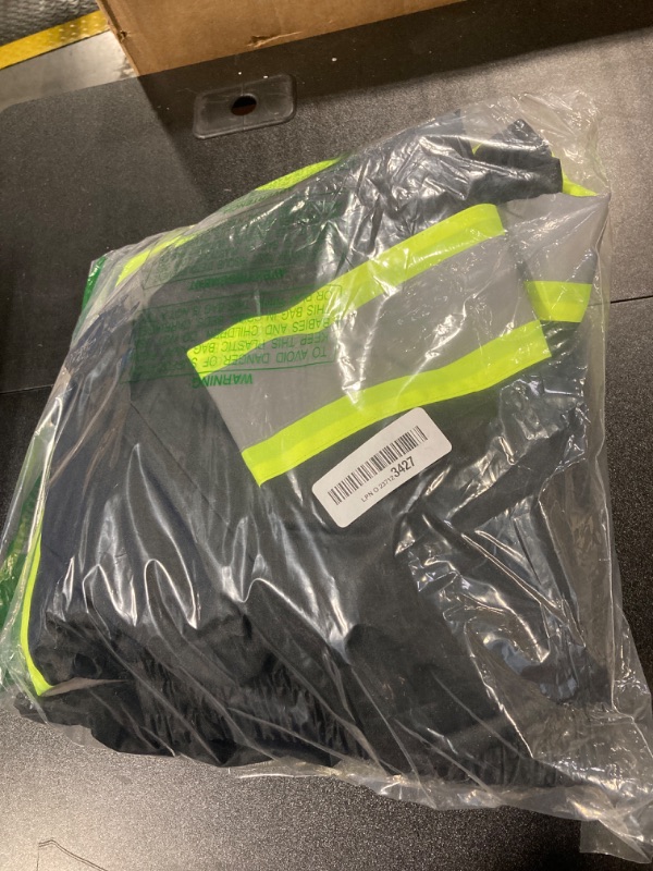 Photo 1 of JKSafety Hi-Vis Reflective Safety Rain Jacket and Pants for Men Women Waterproof Rain Gears for Farming Fishing Work HV Rain Suit with Inner Mesh Lining and Pockets (117-Black 3XL)
