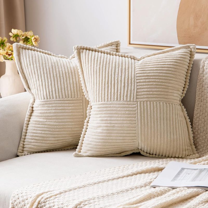 Photo 1 of 
MIULEE Corduroy Pillow Covers with Splicing Set of 2 Super Soft Boho Striped Pillow Covers Broadside Decorative Spring Throw Pillows for Couch Cushion...