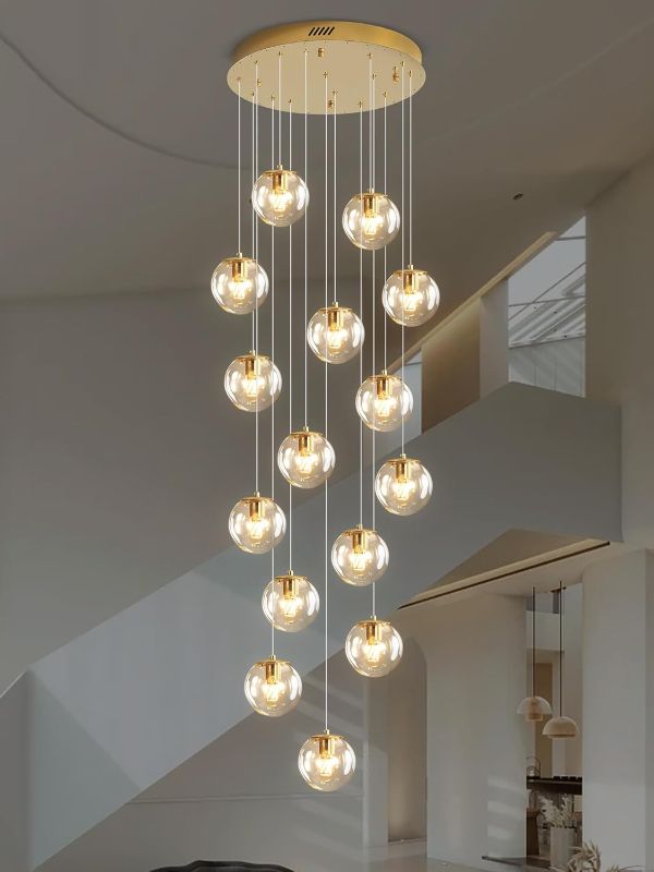 Photo 1 of 15-Light Gold Chandelier with Globe Glass Dimmable Ceiling Light Glass Pendant Light for Kitchen Island, Dining Room, Living Room, Entry Hallway, LED Bulbs Included