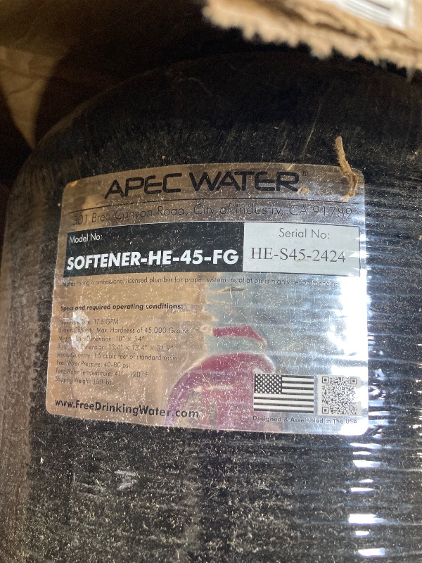 Photo 5 of APEC SOFTENER-HE-45-FG Water Softener, Treats Whole House 4-6 bathrooms, 45K Grains, Luxurious Spa Quality Soft Water, Highly Efficient Digital Control Microprocessor