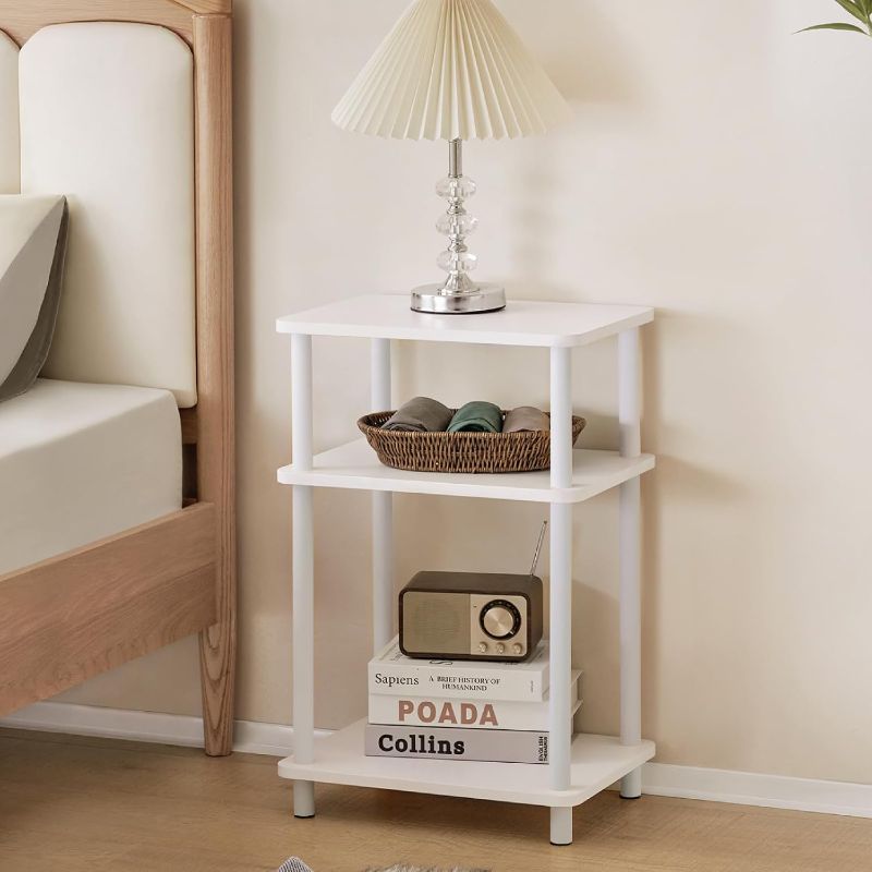 Photo 1 of ***USED***Apicizon 3 Tier End Table, Side Table with Storage Shelf, Small Wooden Table, Nightstand Bedside Table for Small Spaces, Bedroom, Living Room, Easy Assembly, White