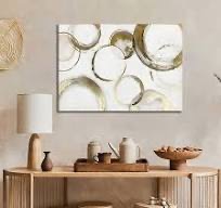 Photo 1 of Abstract Canvas Wall Art for Living room Decor Home Decor Wall Art Prints Pictures Gold With Platinum Circle Modern Art Abstract Wall Decor Dinner Room Wall Bedroom Office Decor 28"x40"