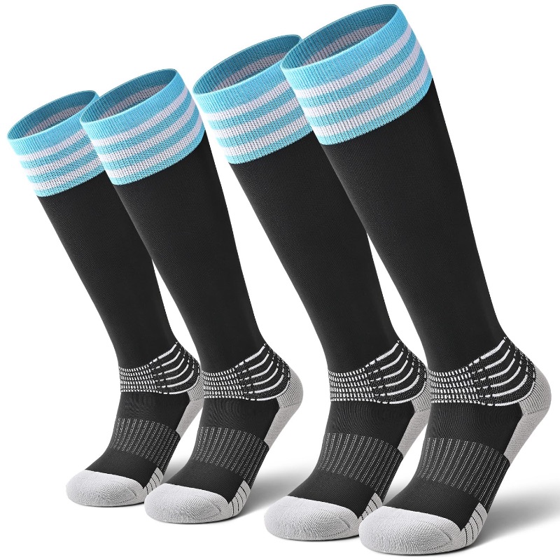 Photo 1 of  IRAMY Compressive Soccer Socks with Ankle Compression Support Coolmax Moisture-Wicking Anti-Slip Football Baseball Softball Socks 4 Packs