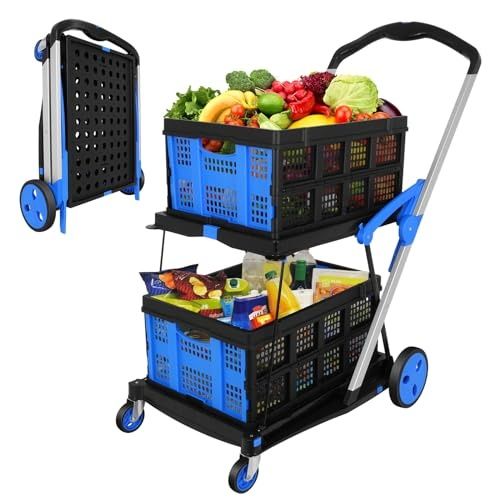 Photo 1 of **NEW/FACTORY SEALED** Multifunctional Folding Cart with Wheels,Two Layers Collapsible Utility Cart for Groceries,Office,Warehouse,Supermarket, Double Layer Foldable Shoppin