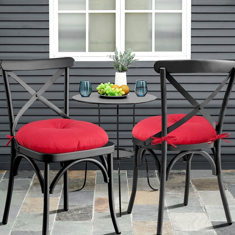 Photo 1 of Bistro 15 X 15 X 5 Patio Chair Tufted Cushion with Ties (RED)