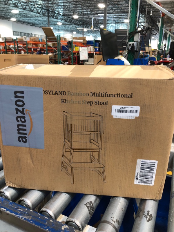 Photo 1 of COSYLAND Kids Kitchen Step Stool Helper with Gloves Removable Anti-Drop Railing Safety Rail, Non-Slip Mat Standing Tower Stepping Stool for Toddlers Bathroom Sink Counter Learning White