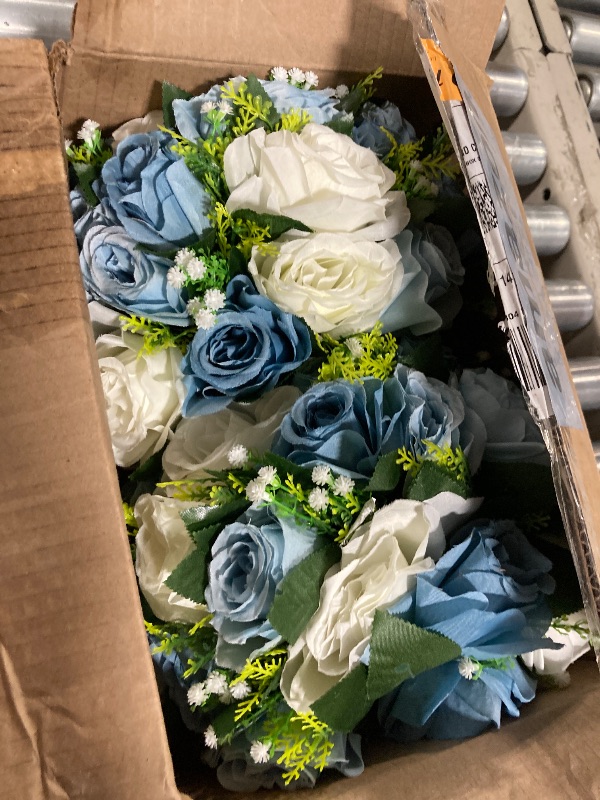 Photo 3 of BLOSMON Flower Ball Centerpieces for Table 10 Pcs Fake Rose Centerpiece Flowers Dusty Blue Artificial Silk Floral Arrangement Center Piece Kissing Bouquet for Wedding Party Valentines Day Home Decor