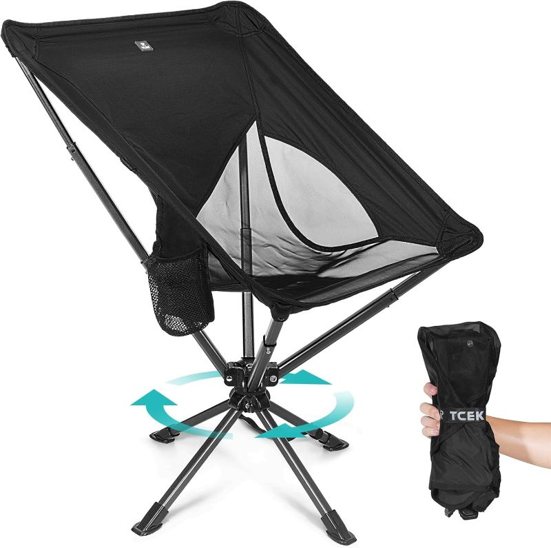 Photo 1 of 2024 Swivel Portable Chair - Small Compact Collapsible Folding Chairs for Adults, Setup in 8 Seconds, Lightweight Outdoor Backpack Chair for Camping, Travel, Hiking, Beach, Support 300 LBS
