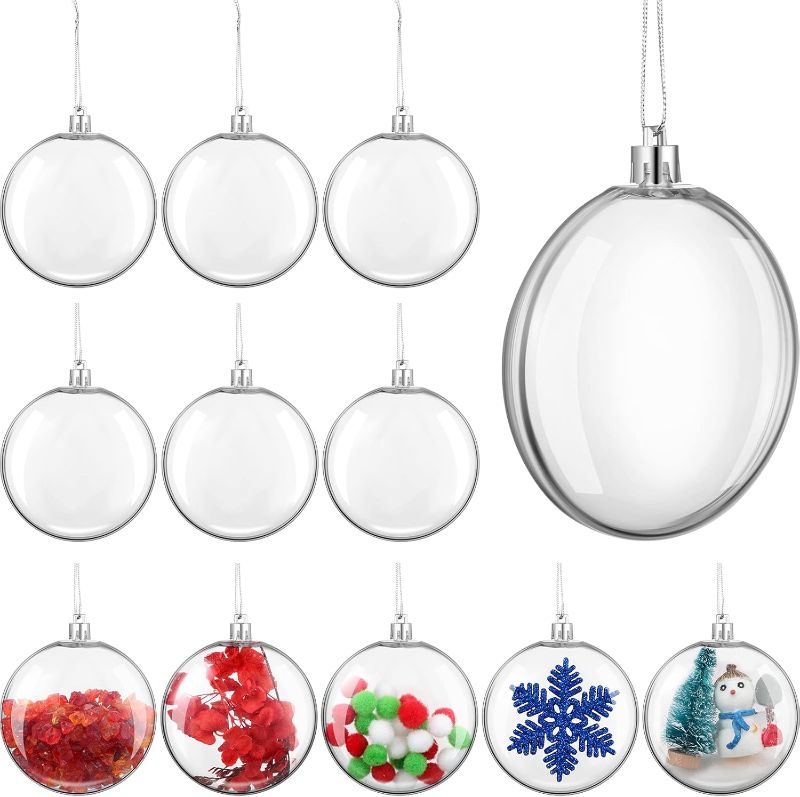 Photo 1 of 12 adornos transparentes de Navidad de 3.15 pulgadas para manualidades, discos de adornos transparentes de Navidad, bolas de plástico, adornos ovalados para manualidades, para bodas, fiestas de