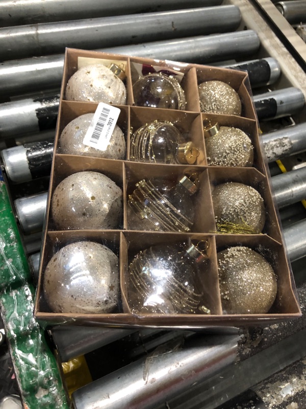 Photo 1 of 12PCS Clear Glitter Christmas Ball Ornaments, 3.15" Champagne Gold Sequin Christmas Decoration Set, Large Hanging Ornaments for Xmas Tree, Wedding, Holiday, Party