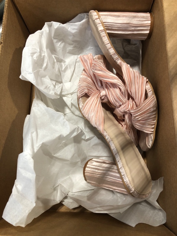 Photo 1 of VETASTE Women's Pleated Bow Knot Heeled Sandals Comfortable Slip On Open Toe Block Chunky Heel Slides Bridal Wedding Dress Shoes Size 8