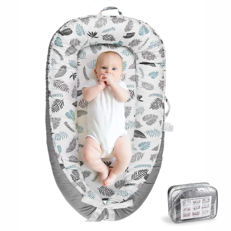 Photo 2 of Baby Lounger - Baby Lounger for Newborn 0-24 Months, Ultra Newborn Babies Essentials Gifts, Baby Snuggle Nest Me Baby Lounger, Lightweight Infant Baby Lounger Cover (Grey Leaves)