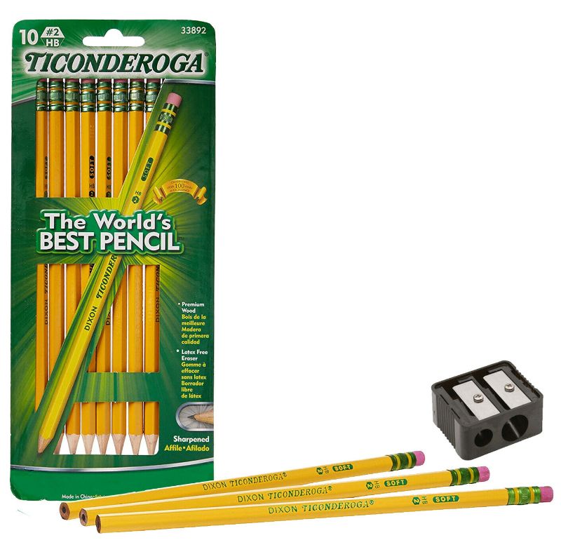 Photo 1 of 10 Count, 6 Packs **Ticonderoga Wood-Cased Pencils, Pre-Sharpened, 2 HB Soft, Yellow, 30 Count, 60 Total