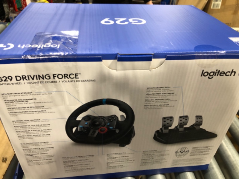 Photo 2 of ** open box for verification **Logitech G29 Driving Force Racing Wheel and Floor Pedals, Real Force Feedback, Stainless Steel Paddle Shifters, Leather Steering Wheel Cover for PS5, PS4, PC, Mac - Black