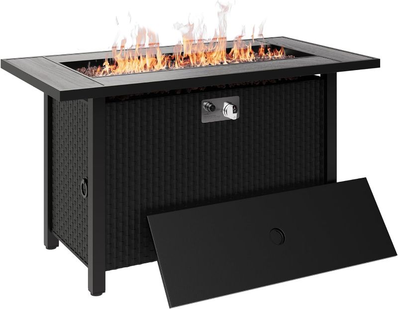 Photo 1 of *not exact brand similar to stock photo* Walsunny 45 inch Outdoor Propane Fire Pit 50,000 BTU Gas Fire Pit Table with Lid, Lava Rock, Waterproof Cover, Rectangle Gas Firepit Table for Garden/Patio, CSA Certification
