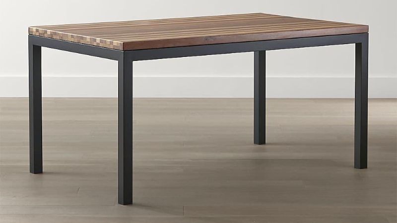 Photo 1 of ***USED***PHOTO REFERENCE ONLY***NOT REAL WOOD***MINOR DAMAGE****EDGES SCUFFED UP***FAUX WOOD TABLE WITH BLACK LEGS