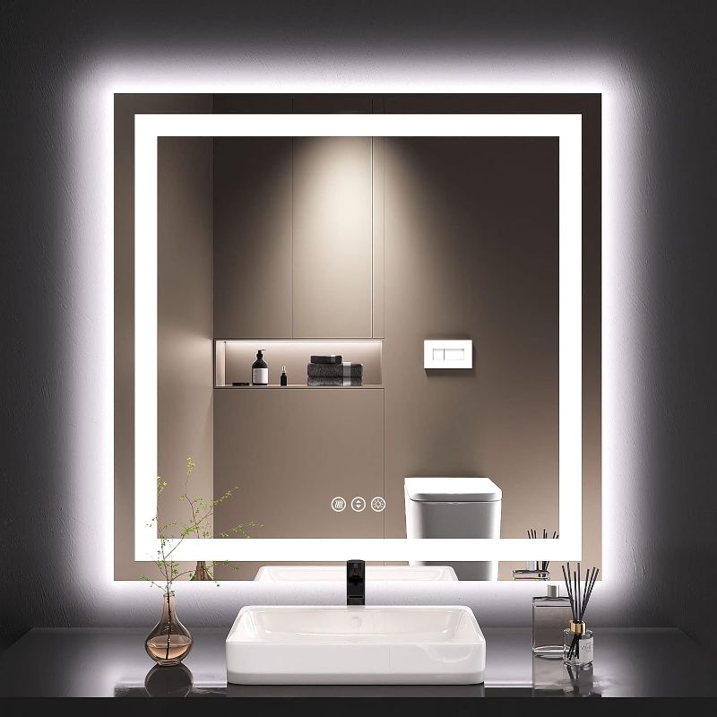 Photo 1 of *similar to stock photo*LOAAO 36X36 LED Bathroom Mirror with Lights, Anti-Fog, Dimmable, Backlit + Front Lit, Lighted Bathroom Vanity Mirror for Wall, Memory Function, Tempered Glass, Safe to Use, ETL Listed
