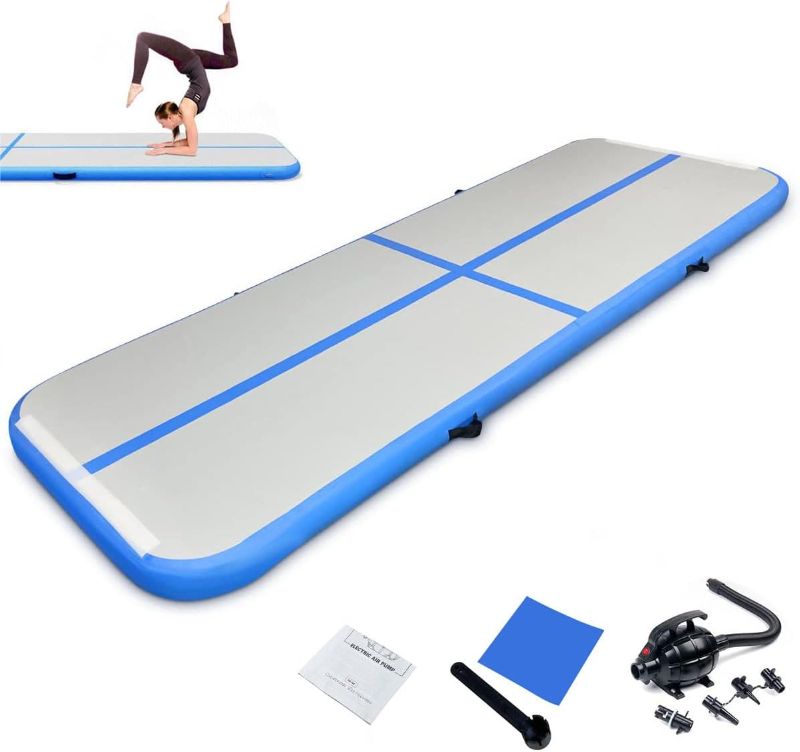 Photo 1 of 10ft/13ft/16ft Inflatable Gymnastics Tumbling Mat 4" Thick Air Tumble Track Training Mat with Electric Air Pump for Home Use/Tumble/Gym/Exercise/Training/Cheerleading/Yoga/Parkour/Beach/Park/Water
