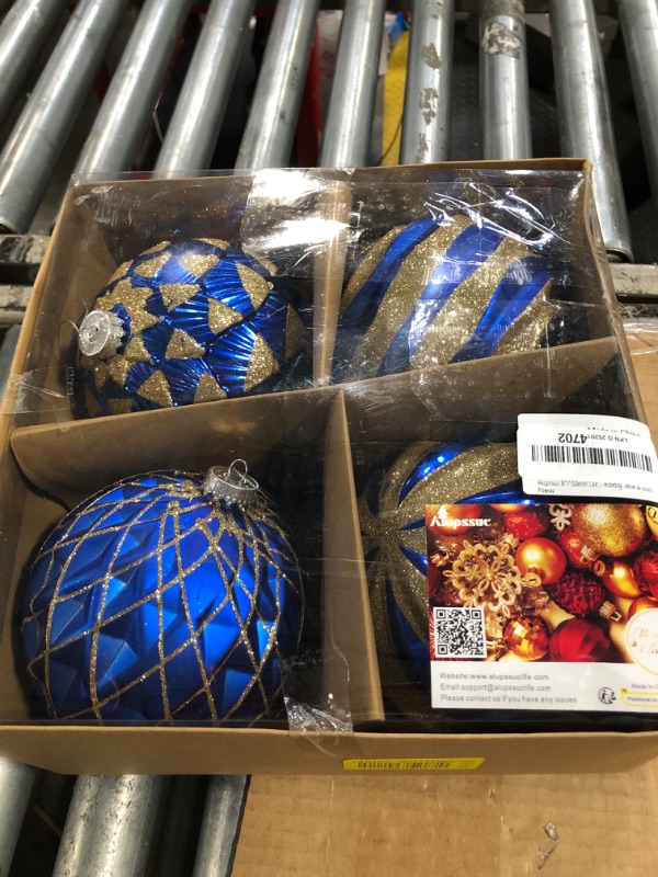 Photo 2 of ** similar image*** Alupssuc 6''/150mm Large Christmas Ball Ornaments, 4Pcs Christmas Tree Decor, Shatterproof Hanging Decorations with Hooks, Blue & Gold Baubles for Xmas Tree, Wedding, Holiday and Party Decor