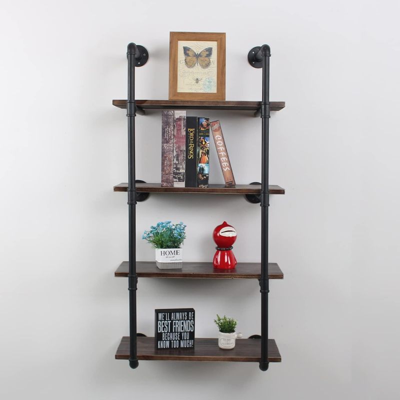 Photo 1 of *** SIMILAR *** MBQQ Industrial Retro Pipe Shelf 24in 4 Tier Wall Mounted,Rustic Floating Shelves,Farmhouse Kitchen Bar Shelving,Home Decor Book Shelves,DIY Bookshelf Hanging Wall Shelves,Black