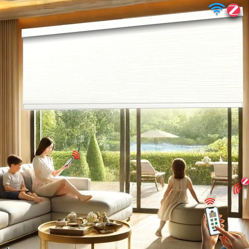 Photo 1 of  *** SIMILAR *** HILADUO Motorized Roller Blinds Customized Size Width 20-105 Inches Window Roller Shades with Fabric Insert Aluminum Valance Style, Rechargeable Roller Shades with Built-in Zigbee Batter