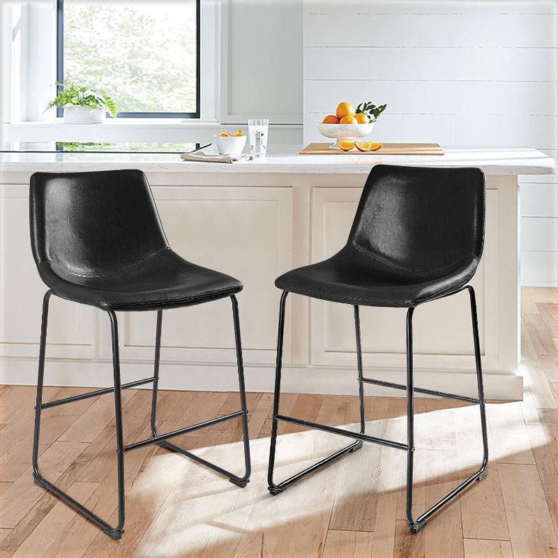 Photo 1 of  *** SIMILAR *** Waleaf 26 inch Bar Stools Set of 2,Counter Height Bar Stools with Back, Modern PU Leather Stools with Metal Leg and Footrest (Black, 2 Pcs 26" Counter Height Barstools)